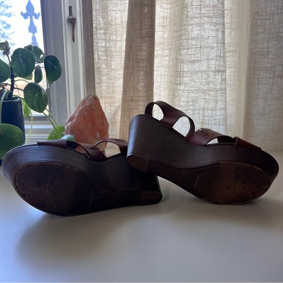 Steve Madden Brown Leather Crisscross Wedge Sandals Women’s 9.5 - Picture 5 of 6